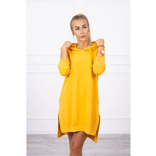 Kesi Dress with a hood and longer back mustard