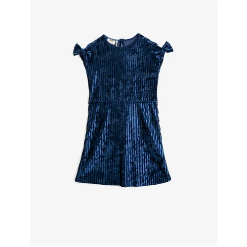 Koton Girl Blue Short Sleeve Bow Velvet Dress