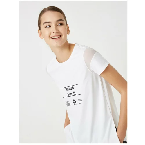 Koton Women's White Crew Neck Short Sleeve Printed T-Shirt