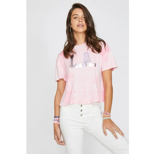 Koton Women's Pink Patterned T-Shirt