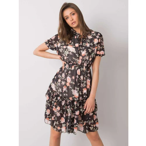Fashionhunters Black patterned dress with a frill