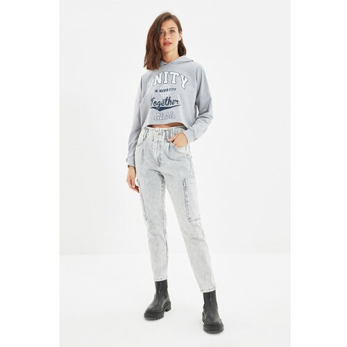 Trendyol Gray Pocket Detailed High Waist Mom Jeans  Cene