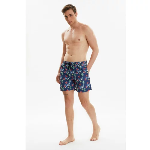 Trendyol Navy Blue Men's Printed Standard Size Marine Shorts