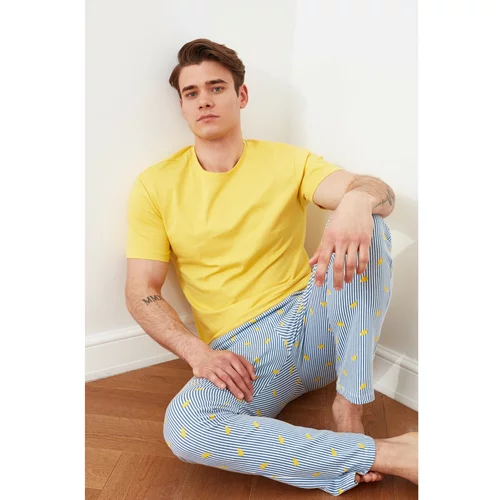 Trendyol Yellow Men Regular Fit Banana Printed Knitted Pajamas Set
