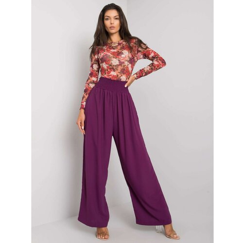 Fashionhunters RUE PARIS Purple high-waisted fabric trousers  Cene