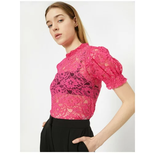 Koton Women's Pink Lace Detail T-shirt