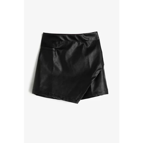 Koton Faux Leather Front Asymmetric Cut Elastic Waist Short Skirt