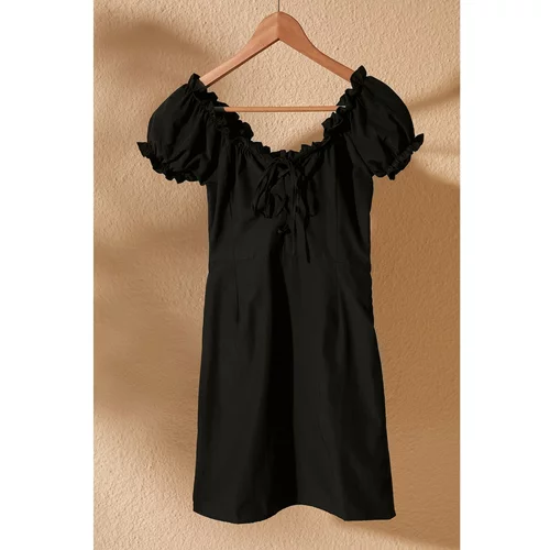 Trendyol Black Tie Detailed Poplin Dress