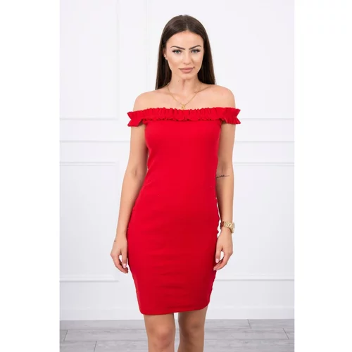 Kesi Off-the-shoulder dress with frills red