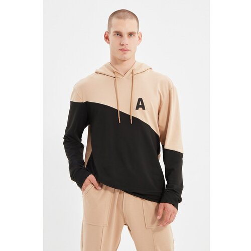 Trendyol Black Men's Regular Fit Hooded Paneled Printed Sweatshirt  Cene