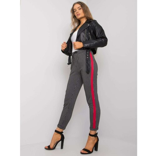 Fashionhunters Ladies' dark gray striped trousers Cene