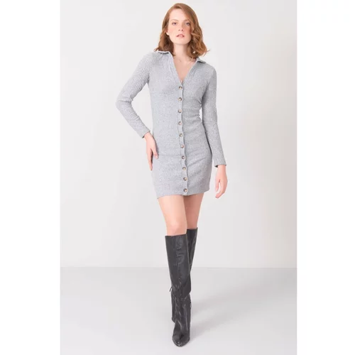 Fashionhunters Gray fitted dress with stripes from BSL