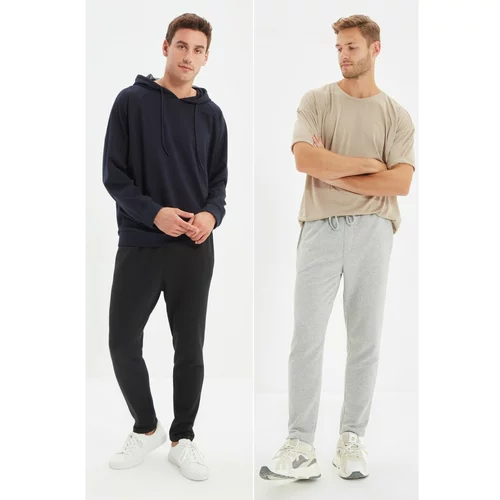 Trendyol Gray Men Regular Fit Open Leg 2-Pack Basic Sweatpants