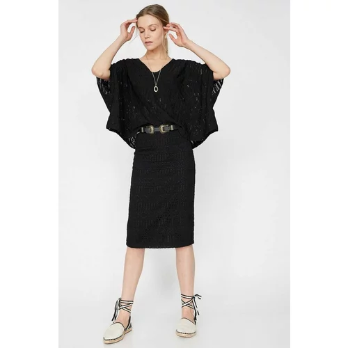 Koton Women's Black Normal Waist Midi Skirt With Lace Detail