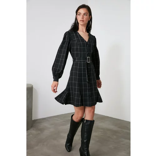Trendyol Multicolored BeltEd Plaid Dress