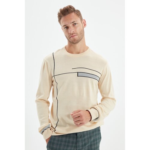 Trendyol Beige Men's Crew Neck Regular Fit Knitwear Sweater Cene