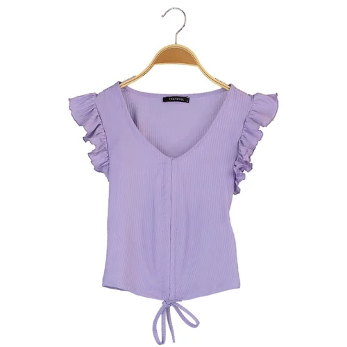 Trendyol Lilac Gathered and Corded Crop Knitted Blouse
