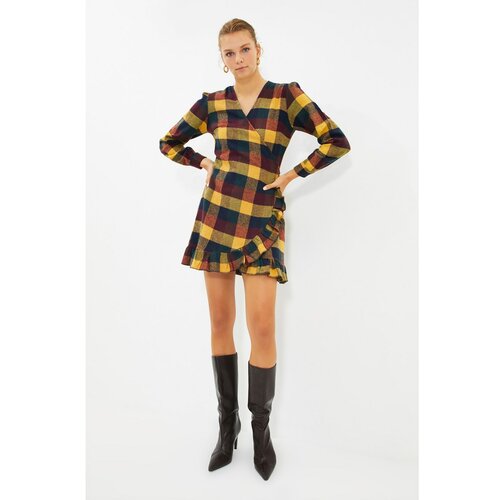 Trendyol Multicolored Plaid Double Breasted Dress  Cene