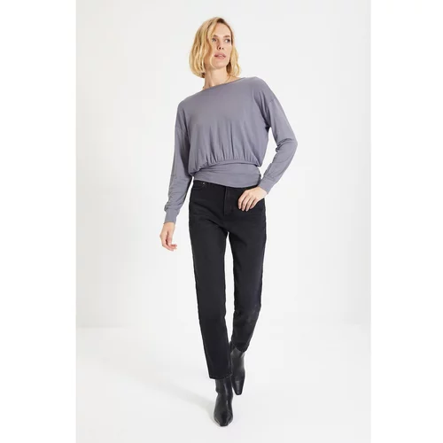 Trendyol Anthracite Basic Low Back Tie Detail Knitted Blouse