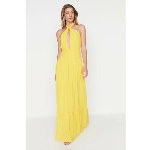 Trendyol Yellow Ruffle Detailed Evening Dress & Graduation Dress