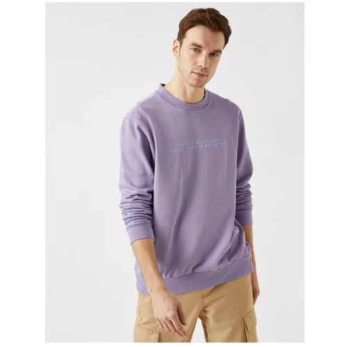 Koton Men's Purple Printed Crew Neck Long Sleeve Sweatshirt
