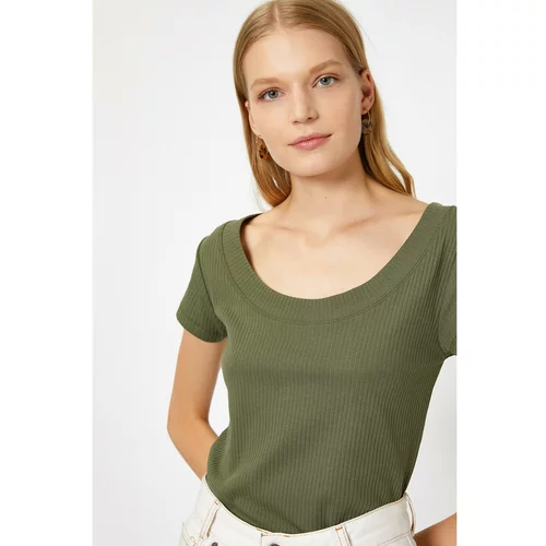Koton Women's Green Hollow Collar T-Shirt