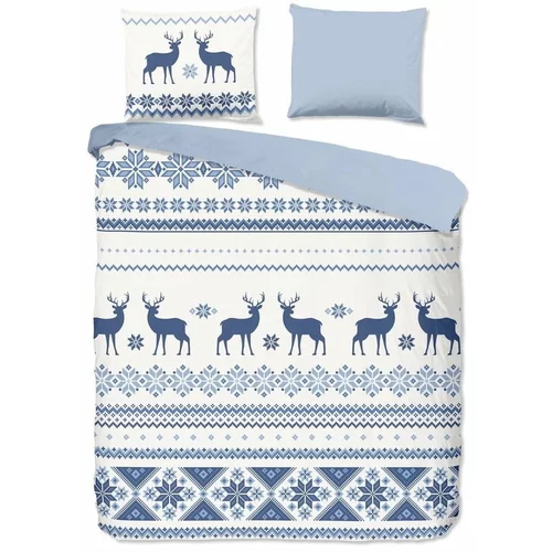 Good Morning Belo-modra flanelna posteljnina z božičnim motivom Nordic, 140 x 200 cm