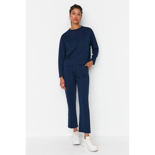 Trendyol Navy Blue Rib Detailed Thin Knitted Tracksuit Set