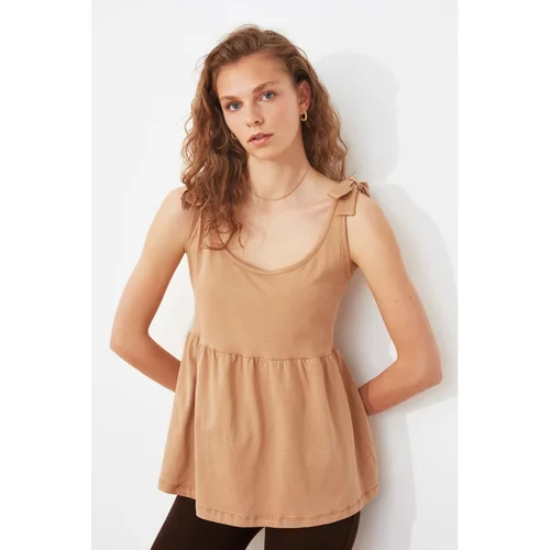 Trendyol Camel Tie Detailed Knitted Blouse