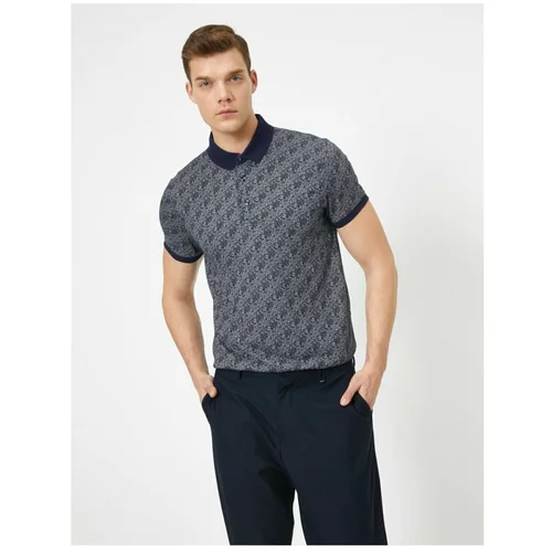 Koton Men's Navy Blue Polo Neck Shawl Patterned Split Detail Slim Fit T-shirt
