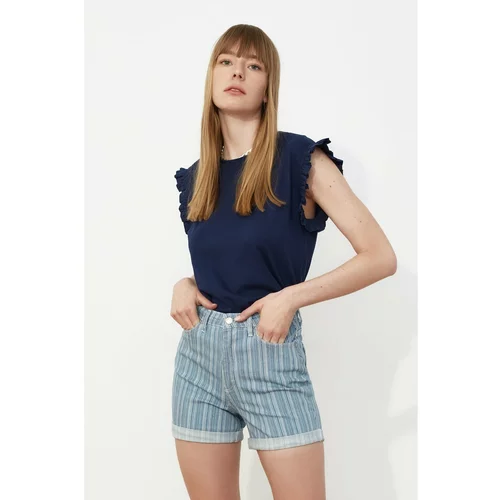 Trendyol Blue Striped Denim Shorts