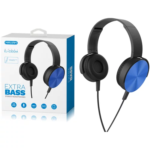Maxam Slušalke extraBASS z mikrofonom stereo 1.2m kabla modre