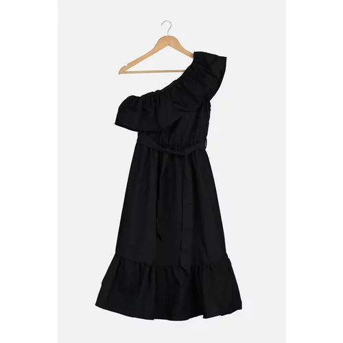 Trendyol Black Belted Single Sleeve Ruffle Dress