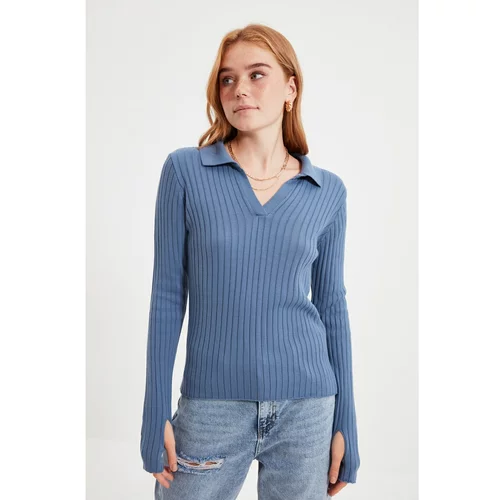 Trendyol Indigo Sleeve End Detailed Polo Neck Knitwear Sweater