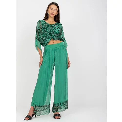 Fashionhunters Dark green wide trousers in silk fabric