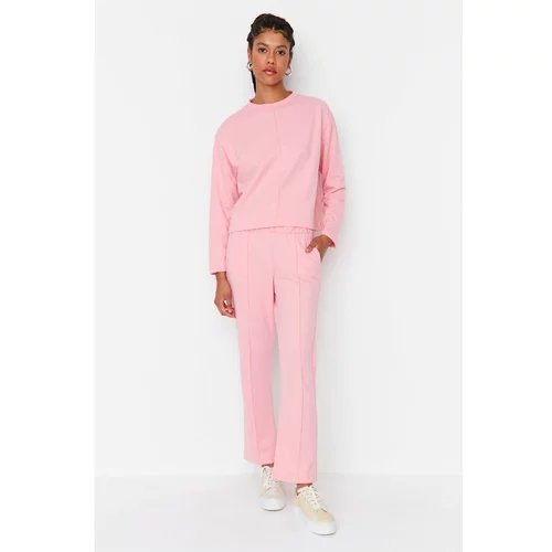Trendyol Pink Rib Detailed Slim Knitted Tracksuit Se