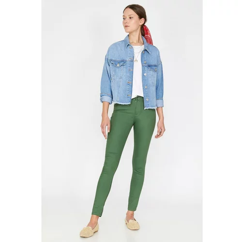Koton Women's Green Normal Waist Pocket Detailed Slim Fit Trousers