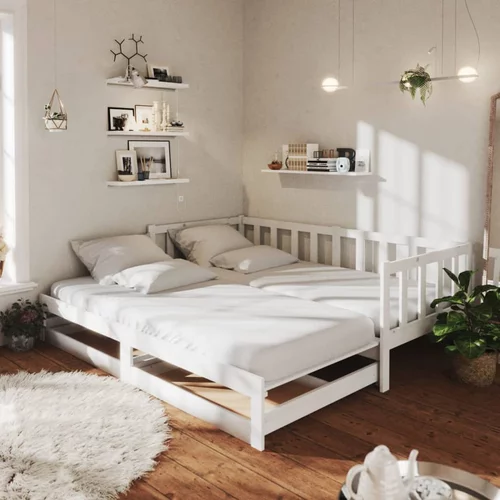 vidaXL Izvlečna dnevna postelja 2x(90x200) cm bela trdna borovina