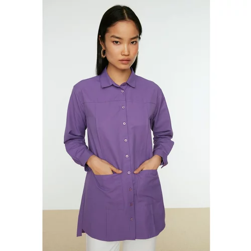 Trendyol Purple Double Pocket Stitch Detail Woven Shirt