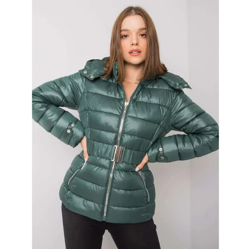 Fashionhunters Green winter jacket with a belt