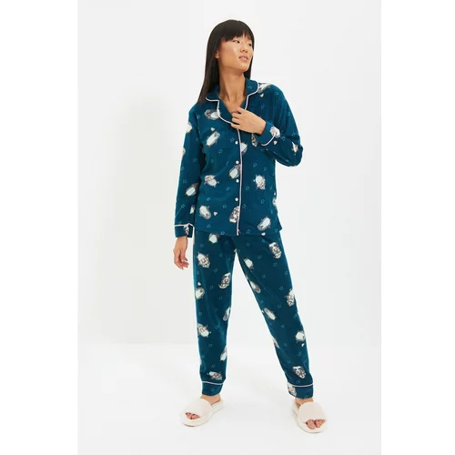 Trendyol Oil Penguin Patterned Knitted Pajamas Set