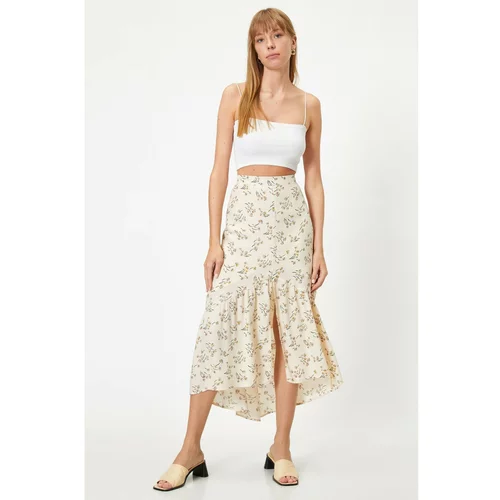Koton High Waist Floral Printed Slit Skirt