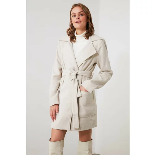 Trendyol Beige Belted Wool Cachet Coat