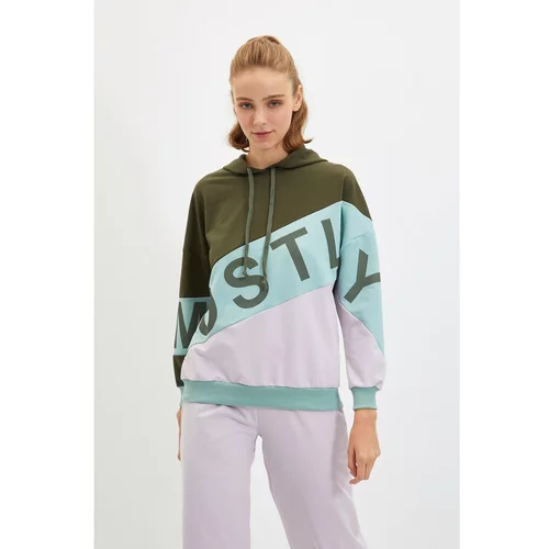 Trendyol Khaki Color Block Printed Sports Slim Sweatshirt