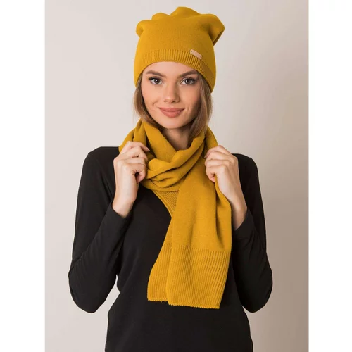 Fashionhunters RUE PARIS Set of mustard hat and scarf