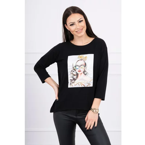 Kesi Blouse with graphics of the girl in glasses 3D black