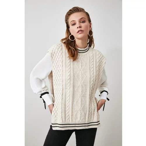 Trendyol Beige Knit and Side Button Detailed Knitwear Sweater