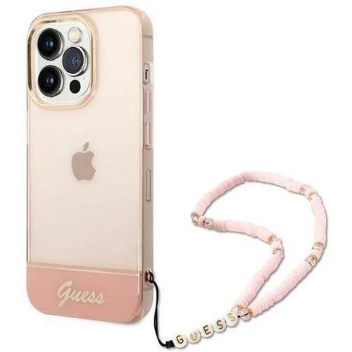 Guess Guhcp14lhgcohp za iphone 14 pro - roza silikonski ovitek s perla zapestnico