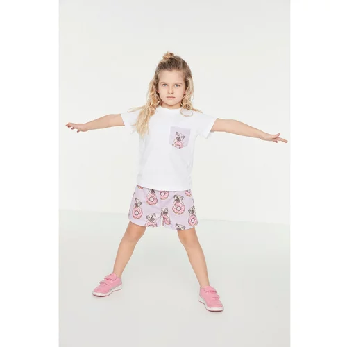 Trendyol Lilac Pocket Printed Girls' Knitted Pajamas Set