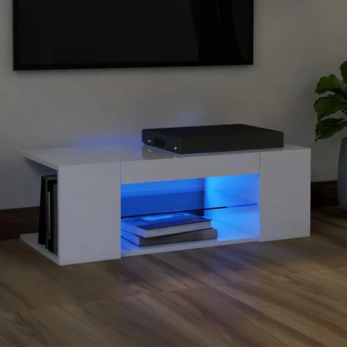 vidaXL TV omarica z LED lučkami visok sijaj bela 90x39x30 cm